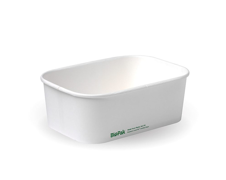 White Bioboard PLA Lined Rectangular Container White 750ml 300/Ctn White Bioboard PLA Lined Rectangular Container White 750ml 300/Ctn