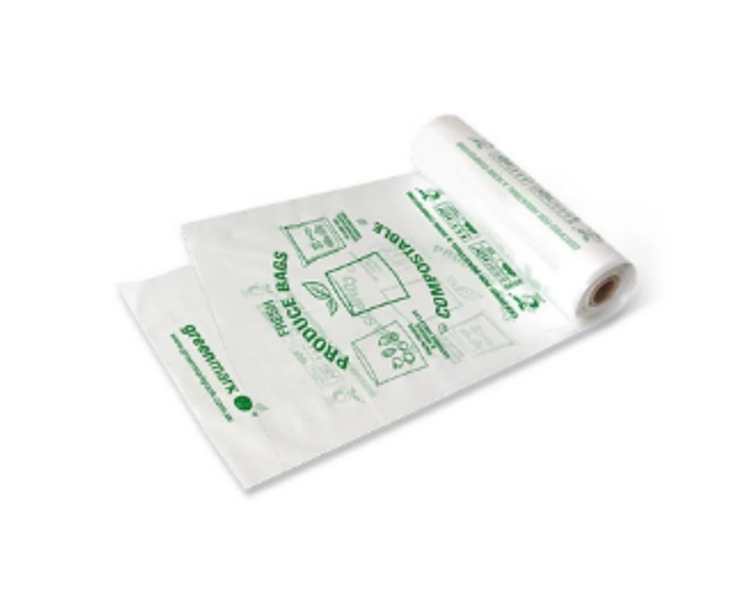 Produce Roll Compostable Clear/Green 450 x 250 x 100mm 6/Ctn