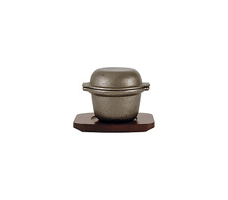 Garlic Prawn Pot Cast Iron With Wood Base 115 x 90mm 12/Ctn