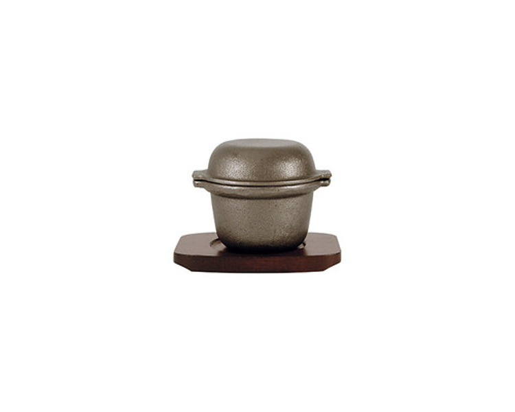 Garlic Prawn Pot Cast Iron With Wood Base 115 x 90mm 12/Ctn