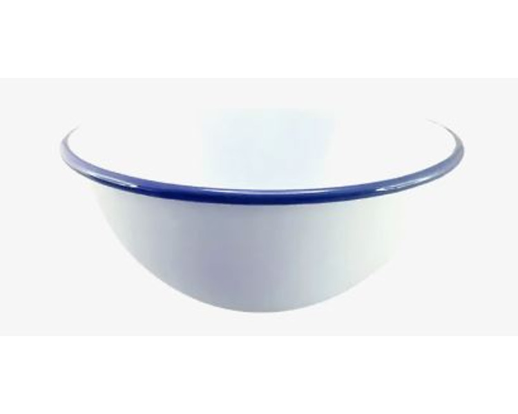 Falcon Enamelware Deep Pudding/Cereal Bowl White/Blue Rim 16cm 12/72