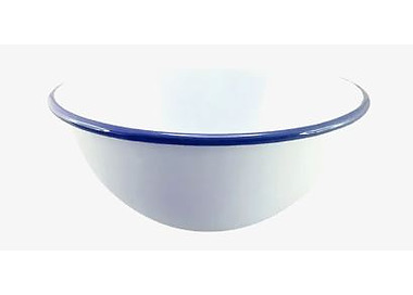Falcon Enamelware Deep Pudding/Cereal Bowl White/Blue Rim 16cm 12/72