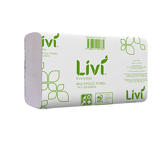 Livi Everyday Multifold Hand Towel 1Ply 200Sheet 20/Ctn