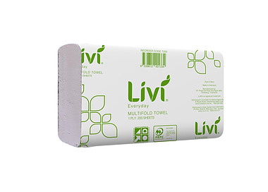 Livi Everyday Multifold Hand Towel 1Ply 200Sheet 20/Ctn