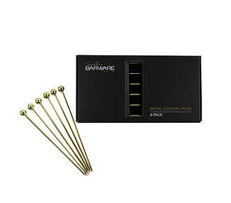 Cocktail Pick Gold With Ball 11cm 6/Pkt