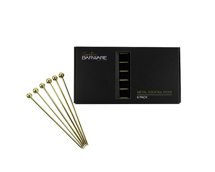 Cocktail Pick Gold With Ball 11cm 6/Pkt