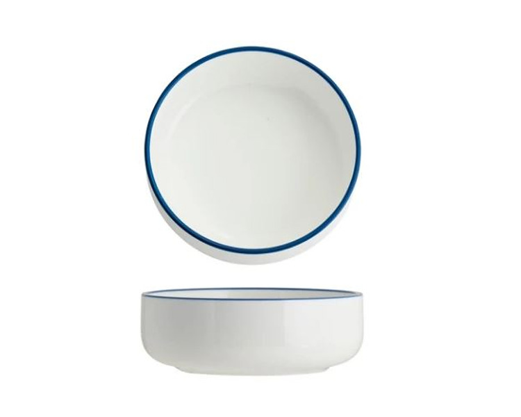 Tablekraft Core Round Deep Bowl White With Blue Rim 130 x 45mm 6/48