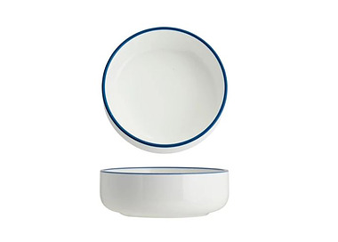 Tablekraft Core Round Deep Bowl White With Blue Rim 130 x 45mm 6/48