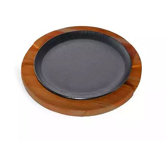Steak Sizzle Plate & Wooden Board Round 190mm 12/Ctn