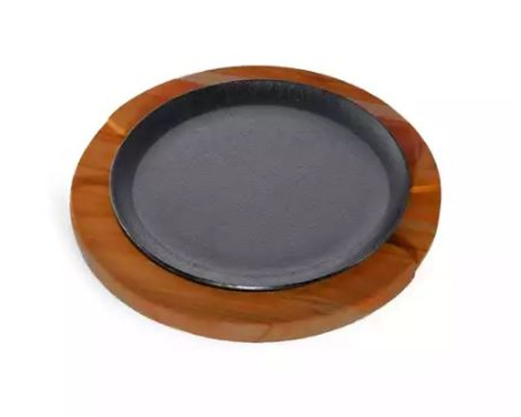 Steak Sizzle Plate & Wooden Board Round 190mm 12/Ctn