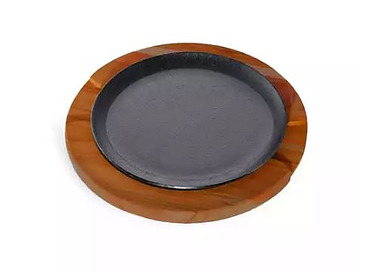 Steak Sizzle Plate & Wooden Board Round 190mm 12/Ctn